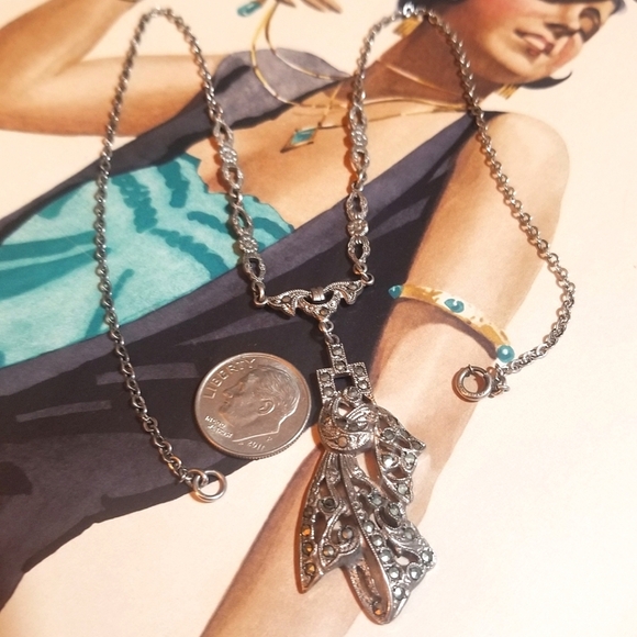 1920s Art Deco Antique Solid Silver Marcasite Necklace - Picture 5 of 7